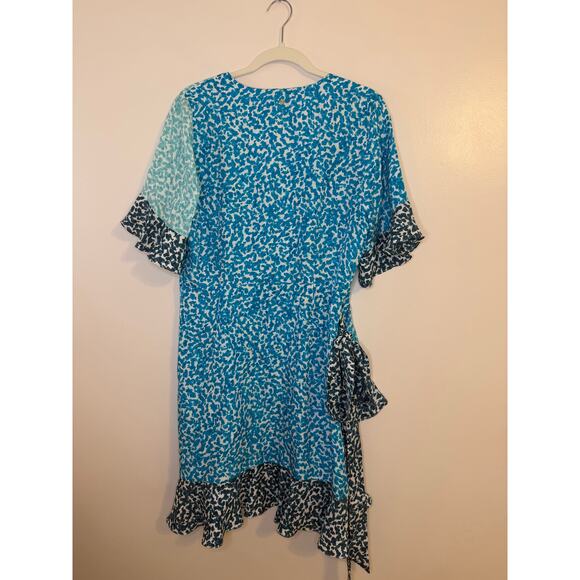 Marie Oliver Ryan Silk Mini Wrap Dress in Pebble Blue Ruffle Hem Large Coquette - Picture 3 of 9
